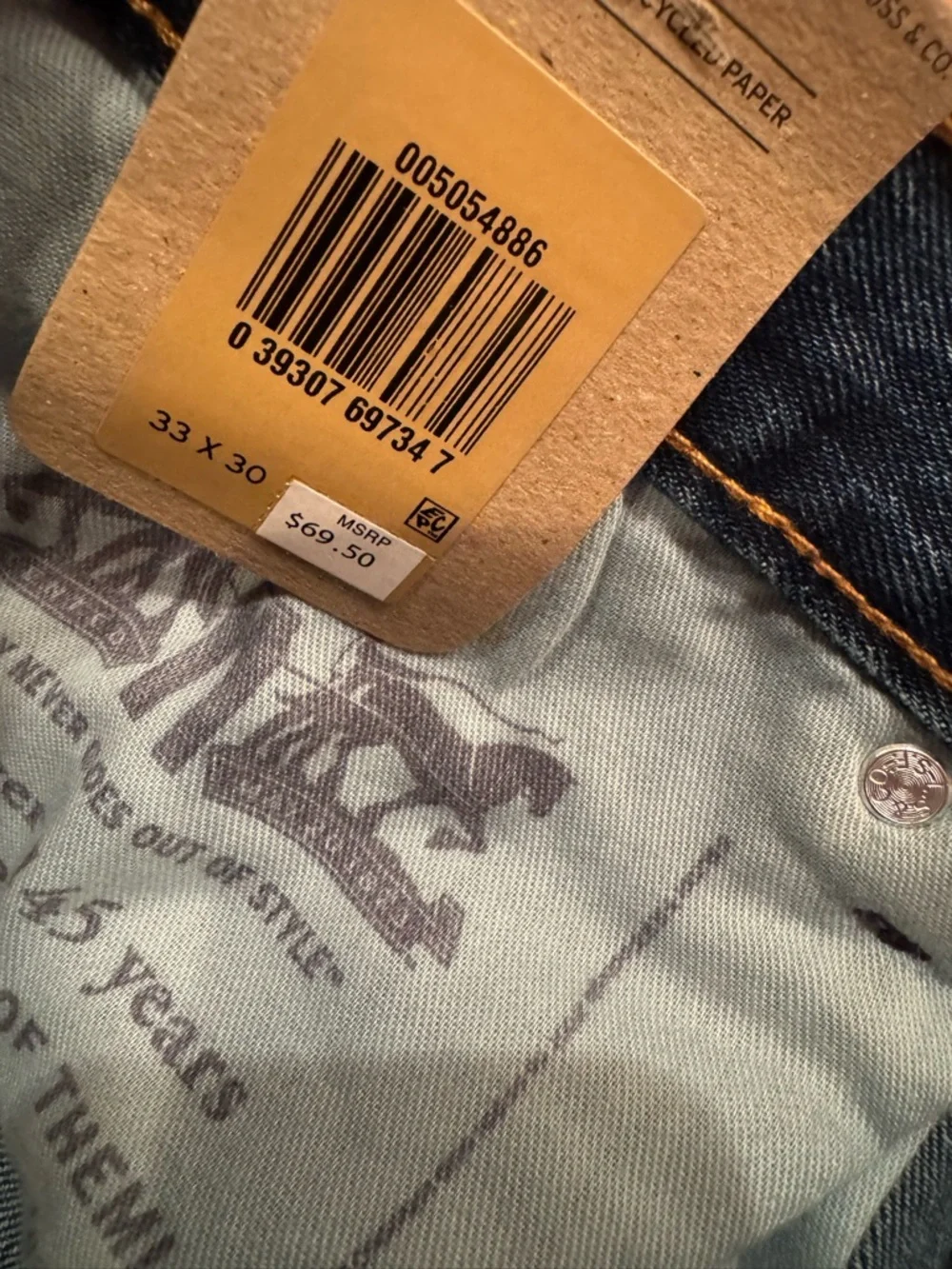 Levi’s 505 Relaxed Fit Jeans 33x30 NWT Dark Wash Tapered Leg
